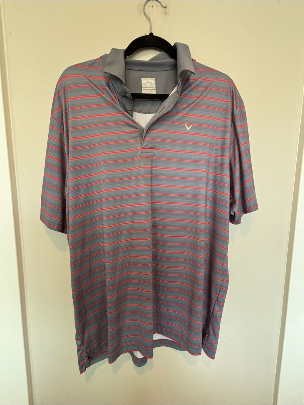 Callaway Men’s Gray Polo with Pink Stripes